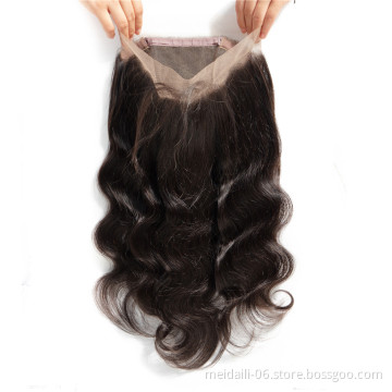 wholesale cheap factory price 100% human hair 360 Lace Frontal closure body wave closure 360 lace closure with baby hair